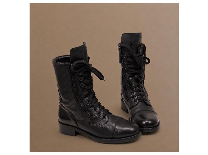 Chanel Stivaletti combat pelle matelassé nera - vista 18