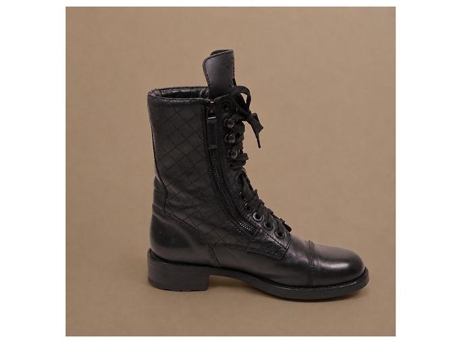 Chanel Stivaletti combat pelle matelassé nera - vista 20