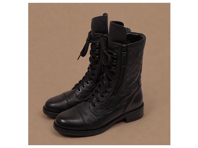 Chanel Stivaletti combat pelle matelassé nera - vista 4