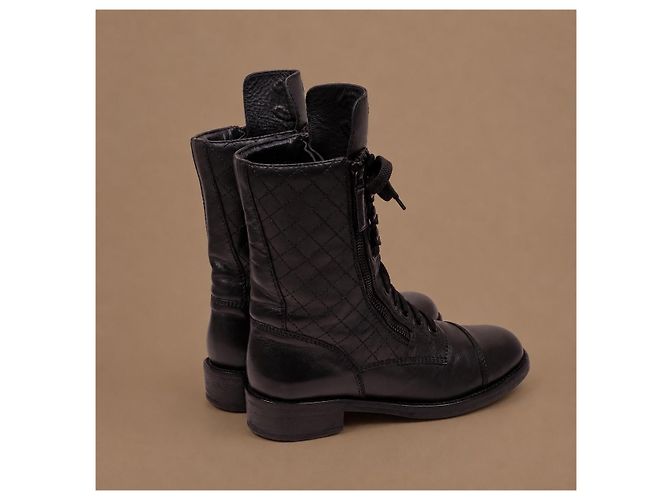 Chanel Stivaletti combat pelle matelassé nera - vista 7