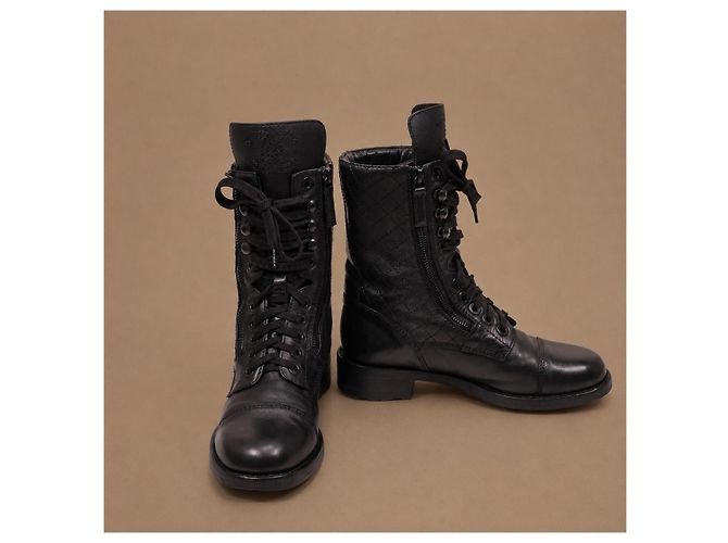 Chanel Stivaletti combat pelle matelassé nera - vista 8