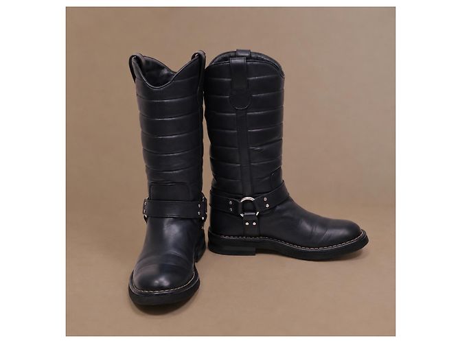 Stivali Chanel Dallas Pelle Blu Navy Stelle - vista 9