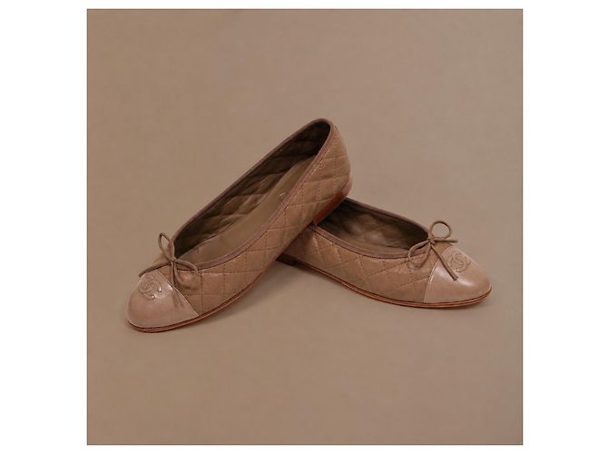 Chanel Classic Ballerinas aus gestepptem Leder Etoupe - Ansicht 10