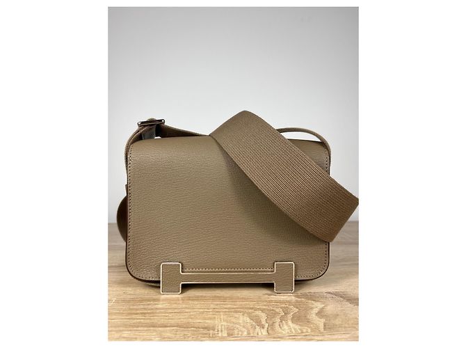 Hermès Borsa a Tracolla Geta Pelle Grana Taupe - vista 4