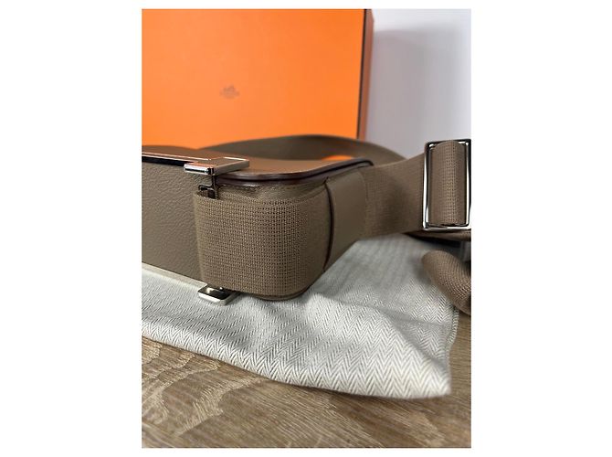 Hermès Borsa a Tracolla Geta Pelle Grana Taupe - vista 9