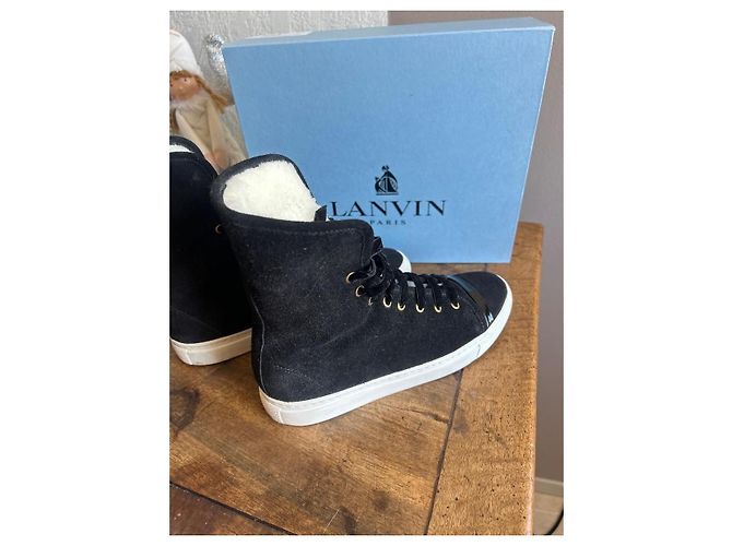 Lanvin Sneakers Alte in Camoscio Nero e Bianco - vista 3
