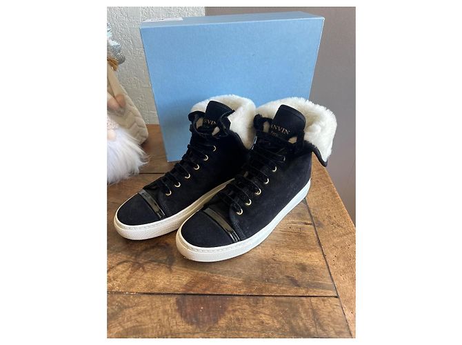 Lanvin Sneakers Alte in Camoscio Nero e Bianco - vista 4
