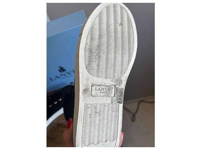Lanvin Sneakers Alte in Camoscio Nero e Bianco - vista 5