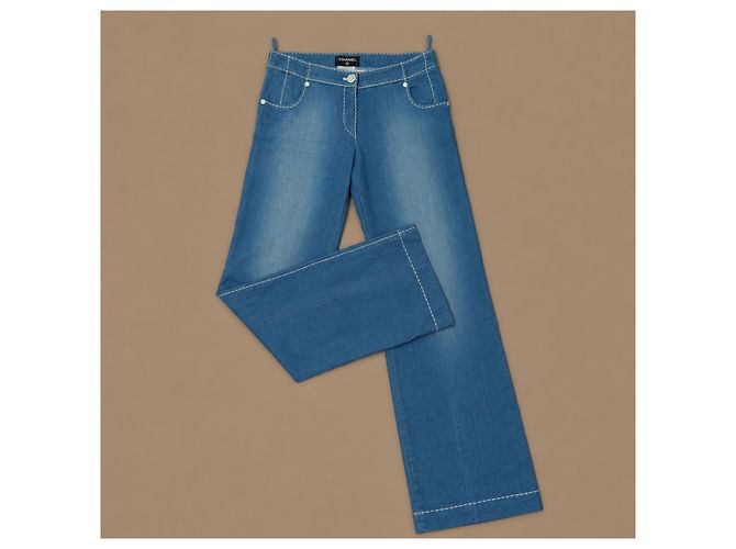 Chanel Runway Wide Leg Jeans Denim Azul - vista 2
