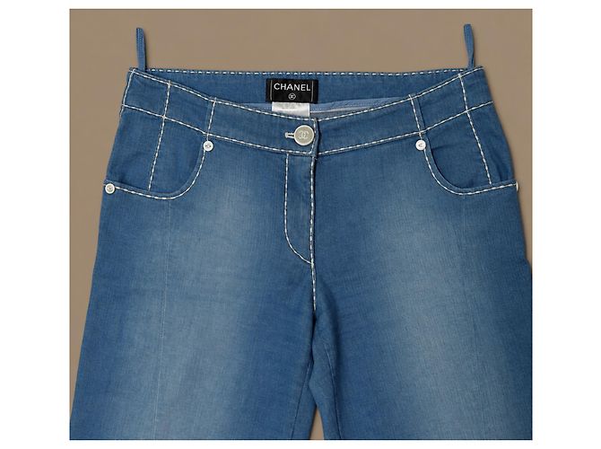 Chanel Runway Wide Leg Jeans Denim Azul - vista 5