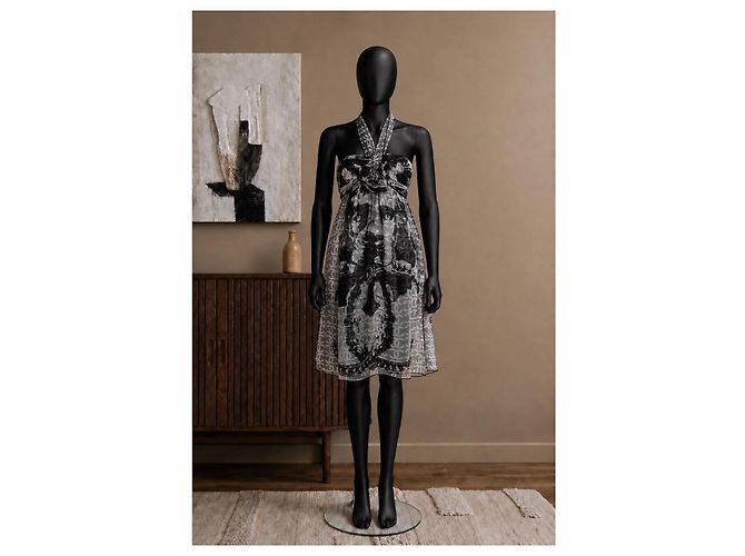 Vestido Chanel Lion gola halter em seda com lenço - vista 2