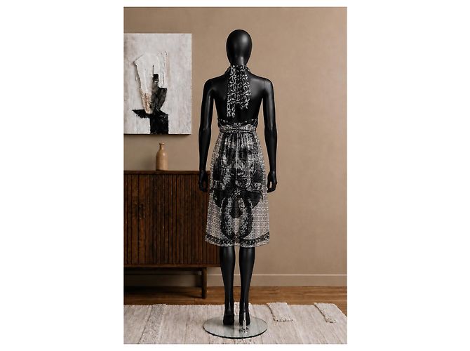Vestido Chanel Lion gola halter em seda com lenço - vista 3