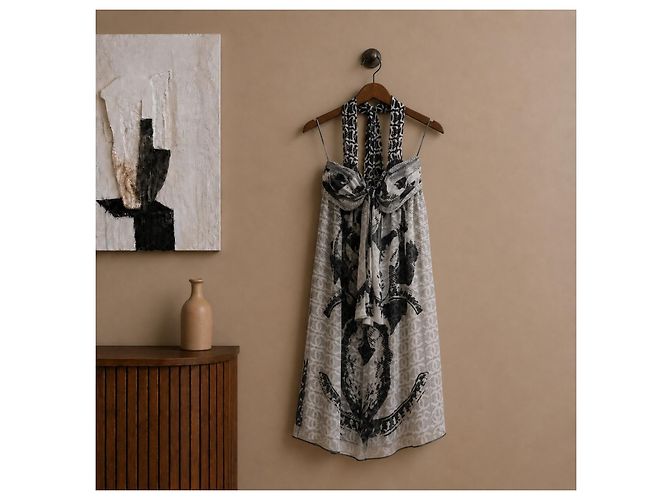 Vestido Chanel Lion gola halter em seda com lenço - vista 4