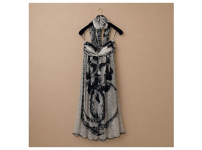Vestido Chanel Lion gola halter em seda com lenço - vista 5