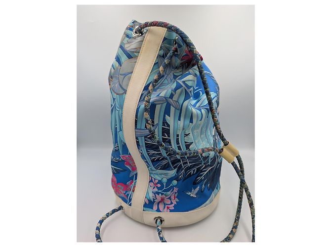 Hermès Soie Cool 22 Bolso de cordón lona estampada cuero - vista 2