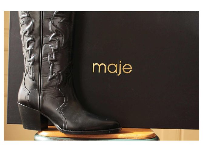 Maje Botas Cowboy em Couro Preto - vista 4
