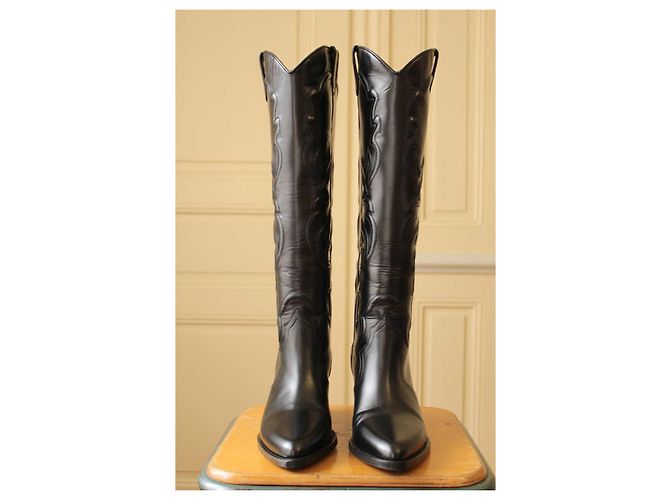 Maje Botas Cowboy em Couro Preto - vista 5