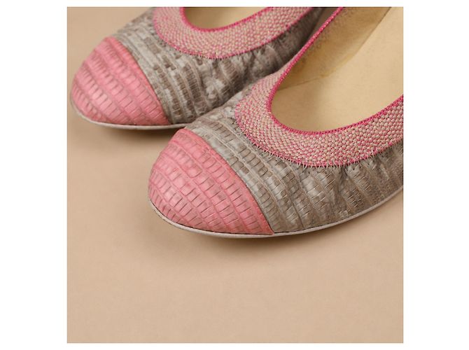 Chanel Décolleté in pelle di lucertola rosa - vista 11