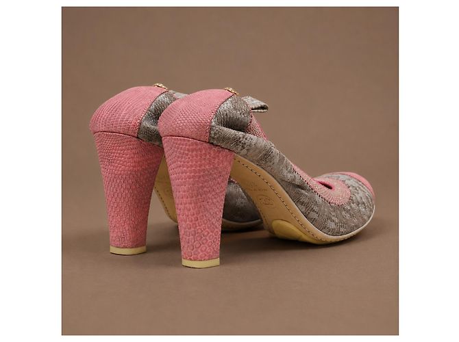Chanel Décolleté in pelle di lucertola rosa - vista 5