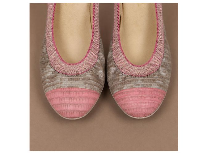 Chanel Décolleté in pelle di lucertola rosa - vista 6