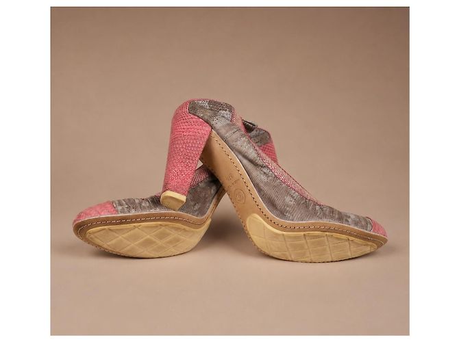 Chanel Décolleté in pelle di lucertola rosa - vista 8