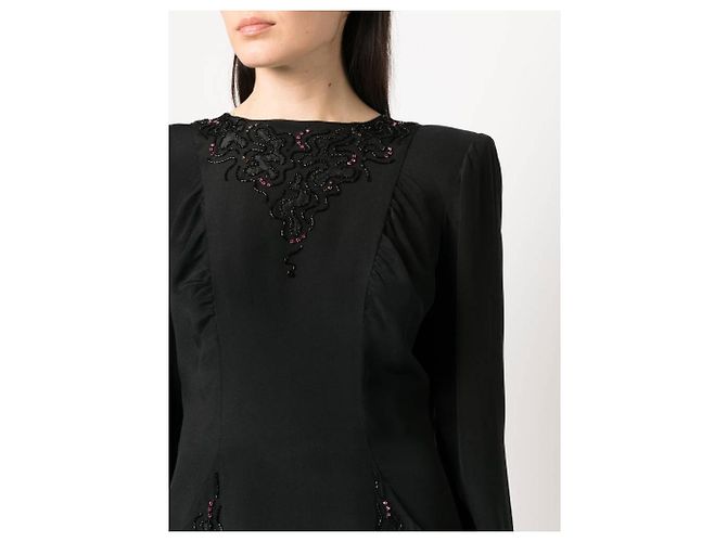 Autre Marque Mosè Kleid aus schwarzer Seide mit Perlen - Ansicht 5