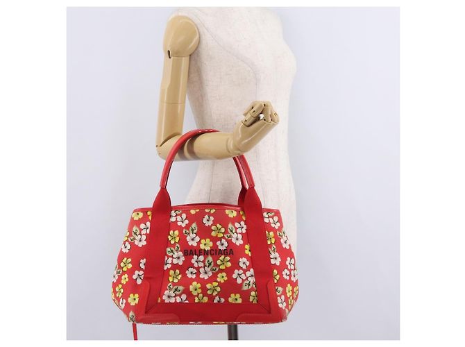 Balenciaga Navy Cabas S Tote Bag Canvas Red Silver 339933 - vista 26