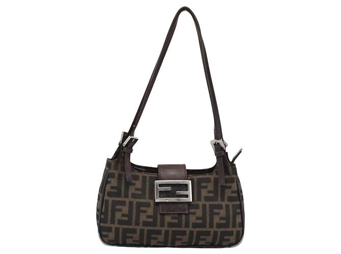 FENDI Zucca Canvas Mamma Baguette Shoulder Bag Black Brown - vista 13