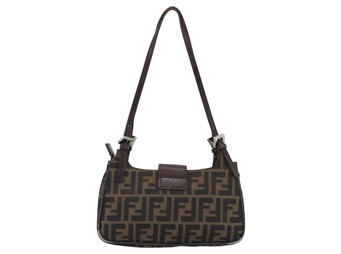 FENDI Zucca Canvas Mamma Baguette Shoulder Bag Black Brown - vista 2