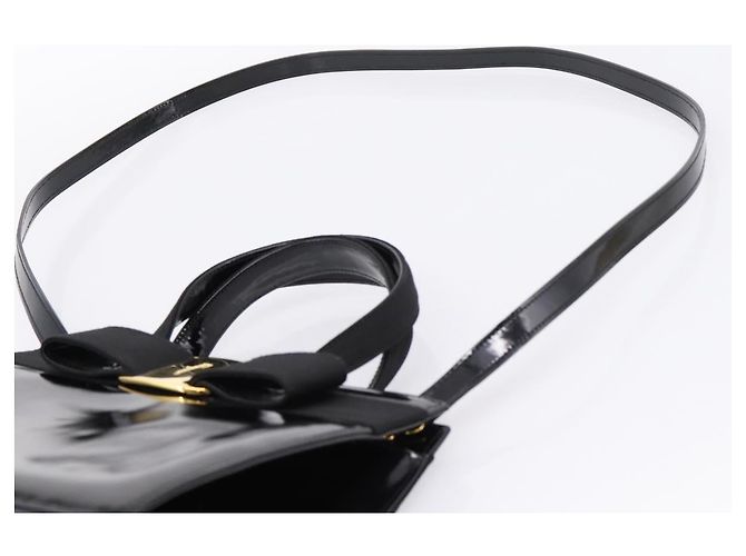 Salvatore Ferragamo Vala Hand Bag Patent leather 2way Black Gold - vista 10