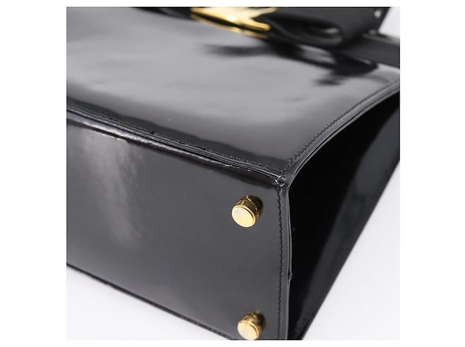 Salvatore Ferragamo Vala Hand Bag Patent leather 2way Black Gold - vista 12