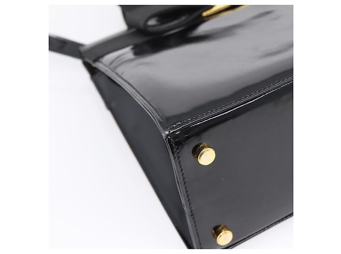 Salvatore Ferragamo Vala Hand Bag Patent leather 2way Black Gold - vista 13