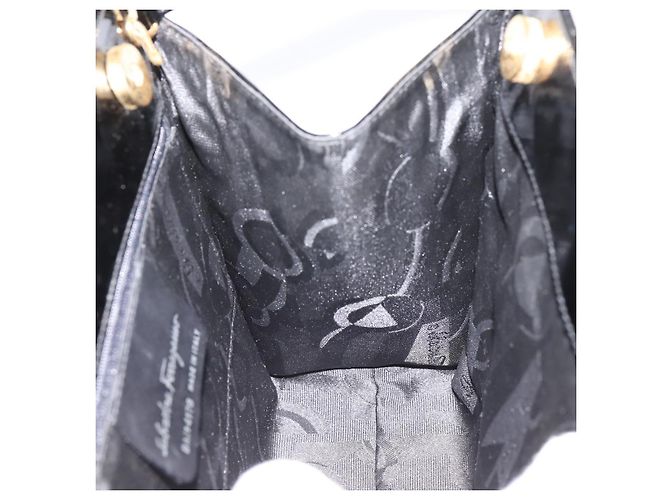 Salvatore Ferragamo Vala Hand Bag Patent leather 2way Black Gold - vista 18