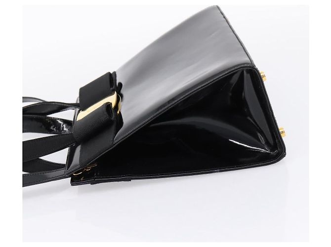Salvatore Ferragamo Vala Hand Bag Patent leather 2way Black Gold - vista 4