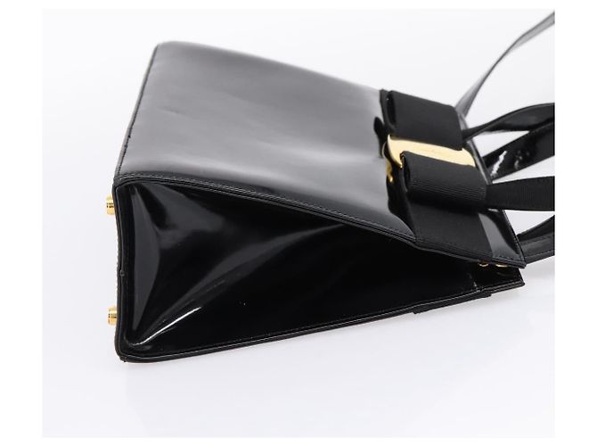 Salvatore Ferragamo Vala Hand Bag Patent leather 2way Black Gold - vista 5