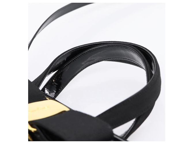 Salvatore Ferragamo Vala Hand Bag Patent leather 2way Black Gold - vista 8
