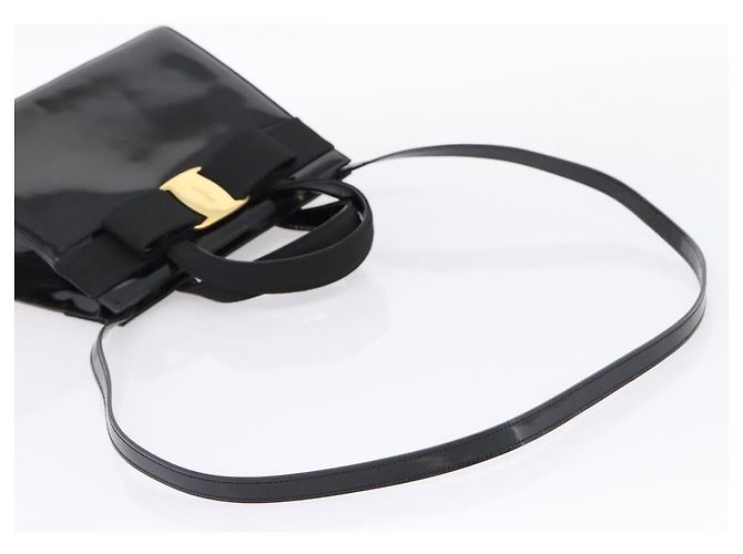 Salvatore Ferragamo Vala Hand Bag Patent leather 2way Black Gold - vista 9