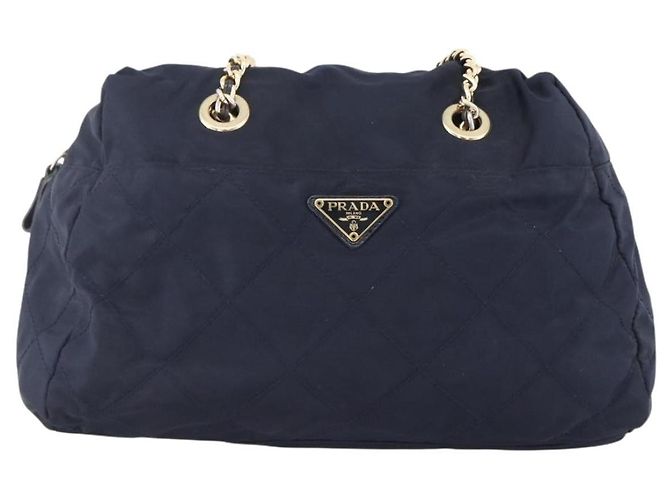 PRADA Bolsa de Ombro com Corrente Nylon Navy Gold - vista 13