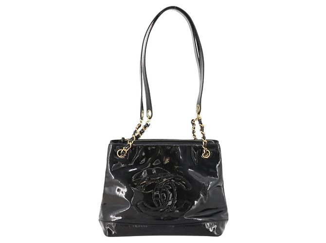 CHANEL Chain Shoulder Bag Patent leather Black Gold CC - vista 13