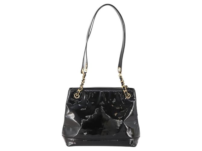 CHANEL Chain Shoulder Bag Patent leather Black Gold CC - vista 2