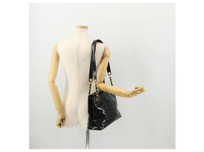 CHANEL Chain Shoulder Bag Patent leather Black Gold CC - vista 23