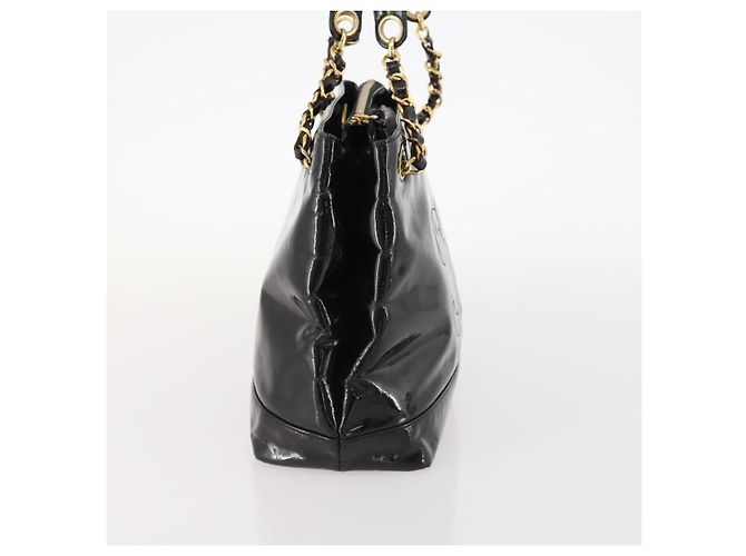 CHANEL Chain Shoulder Bag Patent leather Black Gold CC - vista 4