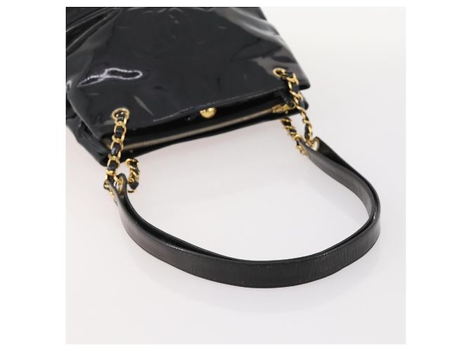 CHANEL Chain Shoulder Bag Patent leather Black Gold CC - vista 7