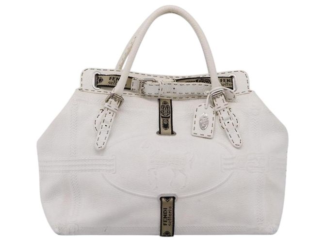 FENDI Celeria Tote Bag Leather White Silver - vista 13