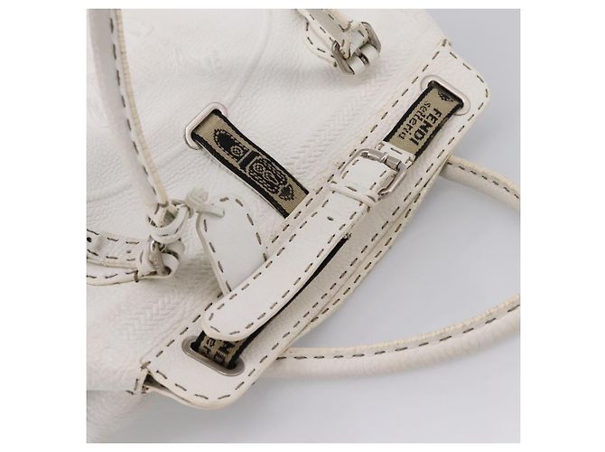 FENDI Celeria Tote Bag Leather White Silver - vista 14