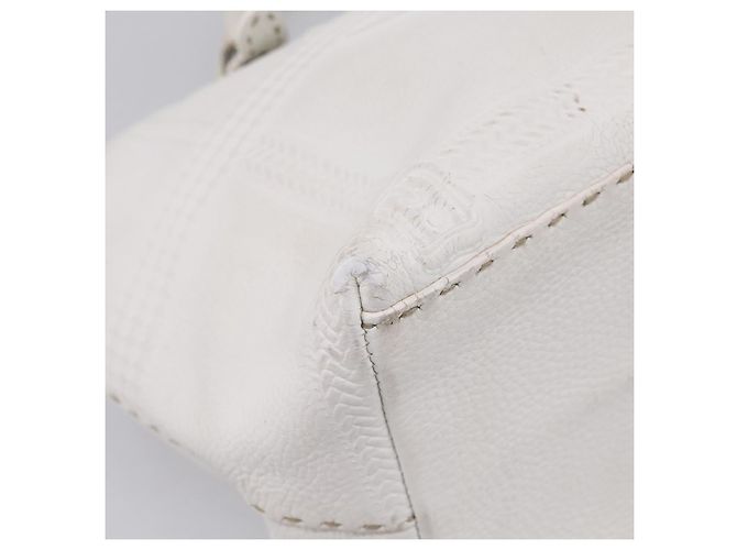 FENDI Celeria Tote Bag Leather White Silver - vista 17