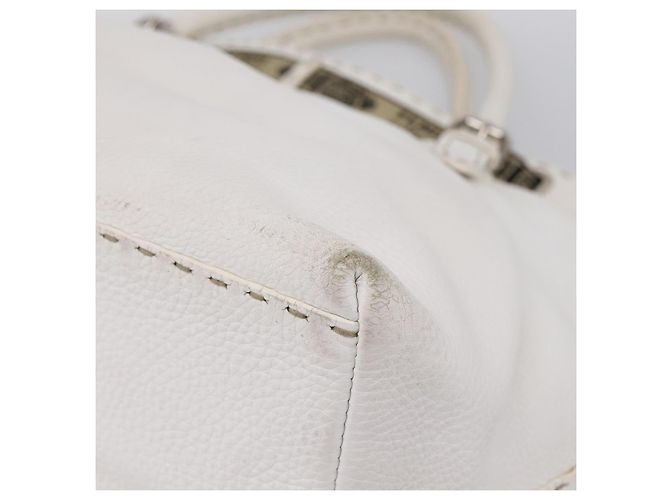 FENDI Celeria Tote Bag Leather White Silver - vista 18