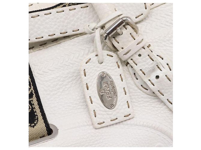 FENDI Celeria Tote Bag Leather White Silver - vista 19