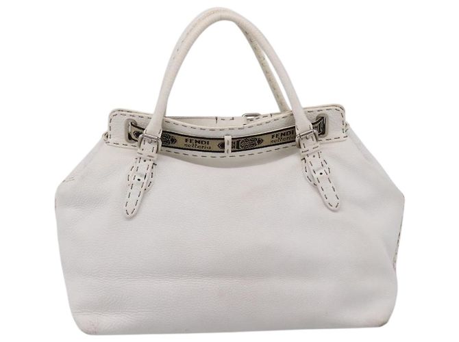 FENDI Celeria Tote Bag Leather White Silver - vista 2