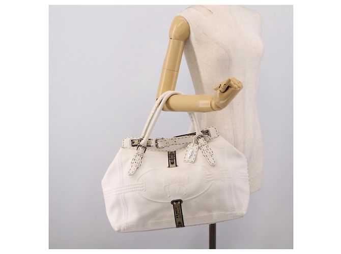 FENDI Celeria Tote Bag Leather White Silver - vista 26